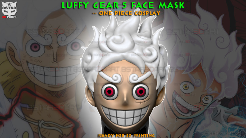 Luffy Gear 5 Head Decor Mask - Wearable - One Piece Cosplay Modello di stampa 3D .c4d .max .obj .3ds .fbx .stl .blend