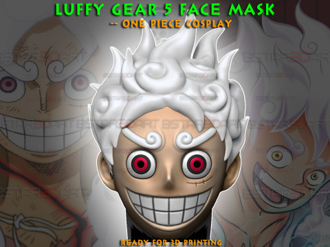 Luffy Gear 5 Head Decor Mask - Wearable - One Piece Cosplay 3D-printmodel