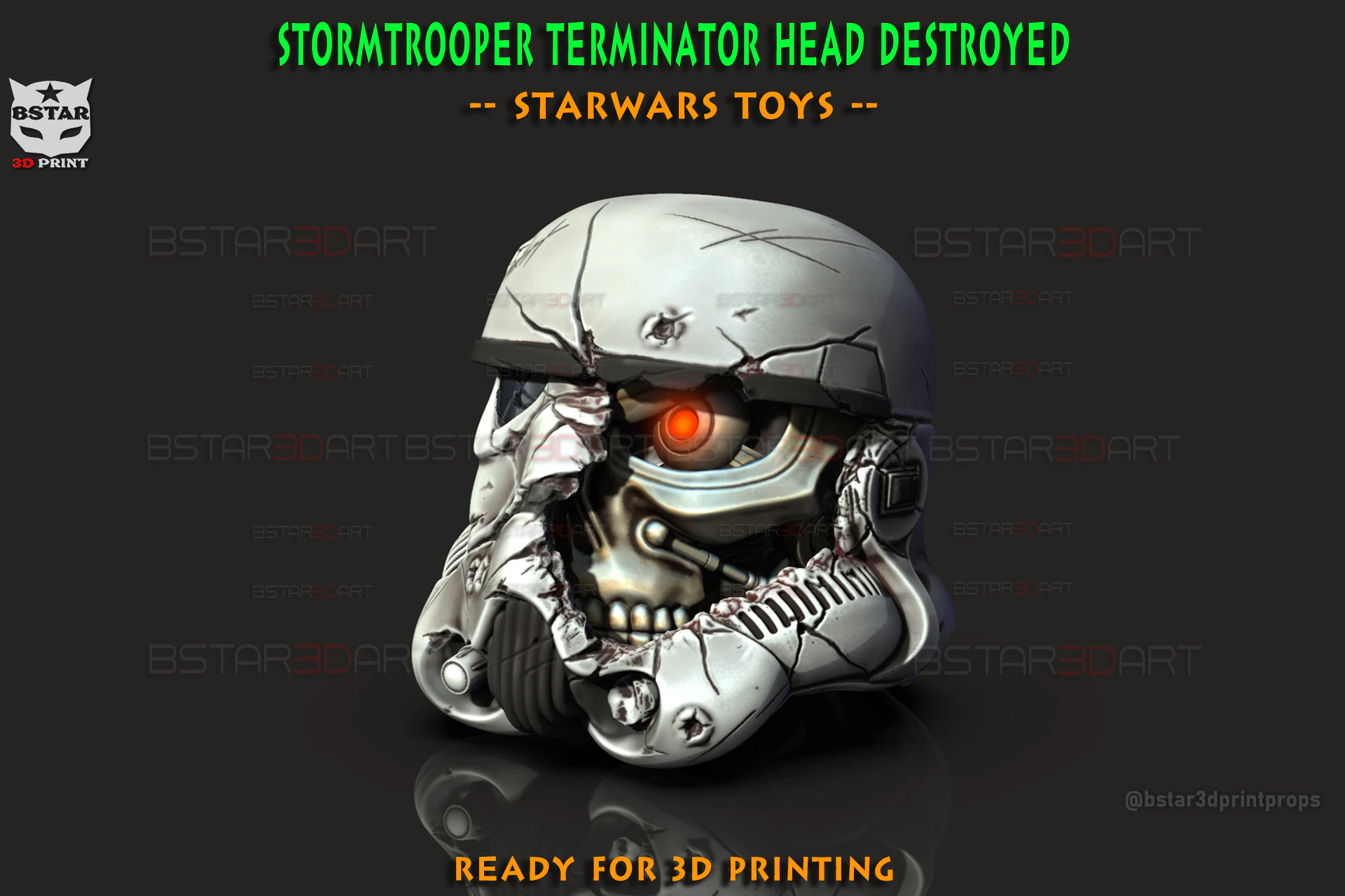 Stormtrooper Skull Terminator Head Decoration - Starwars Toys 3D Print Model .c4d .max .obj .3ds .fbx .stl .blend 