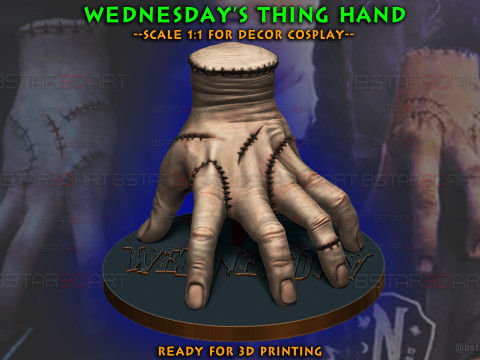 Wednesday Thing Hand Decoration With StandBase - Halloween Toys 3D-printmodel
