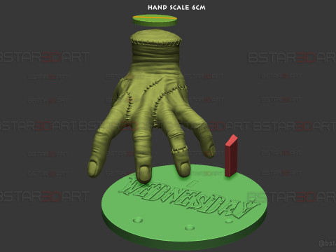 Wednesday Thing Hand Decoration With StandBase - Halloween Toys Modelo de Impressão 3D