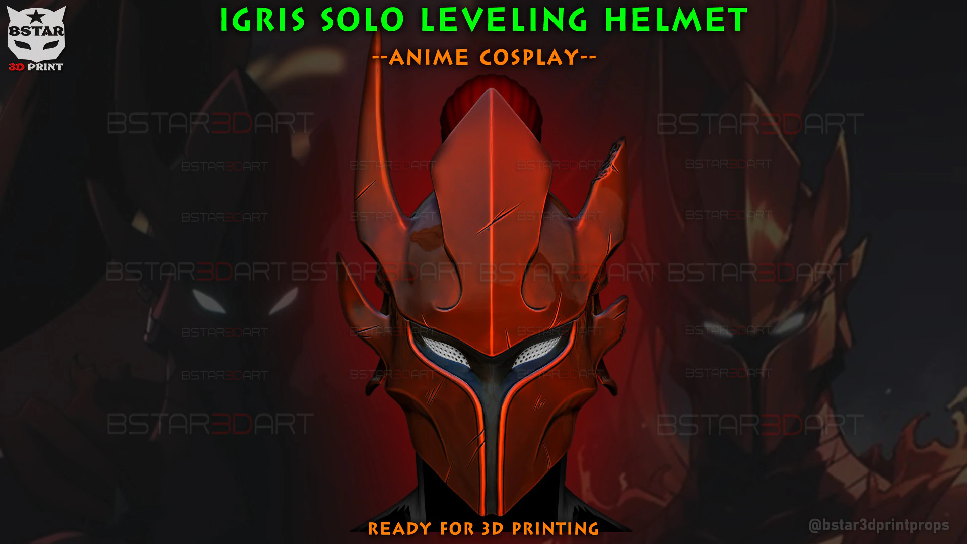 Casco Igris con pelo: cosplay de nivelaci&oacute;n en solitario Modelo de impresión 3D .c4d .max .obj .3ds .fbx .stl .blend 