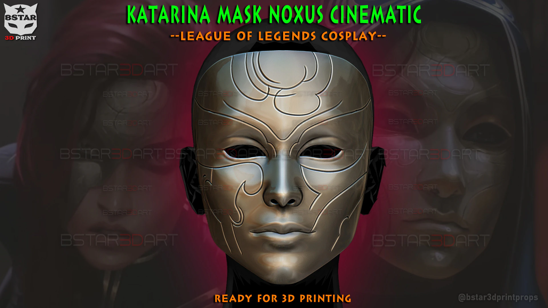 Katarina Full Mask Noxus Cinematic - league of legends Cosplay 3D Print Model .c4d .max .obj .3ds .fbx .stl .blend 