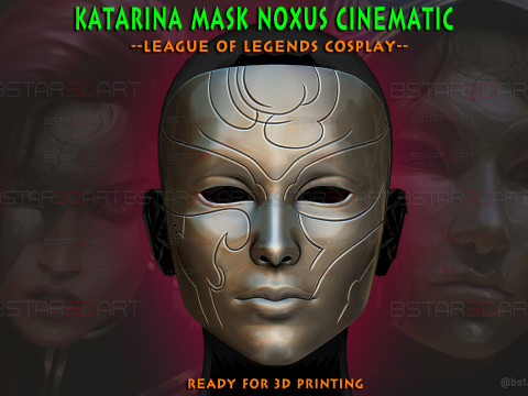 Katarina Full Mask Noxus Cinematic - league of legends Cosplay 3D-printmodel