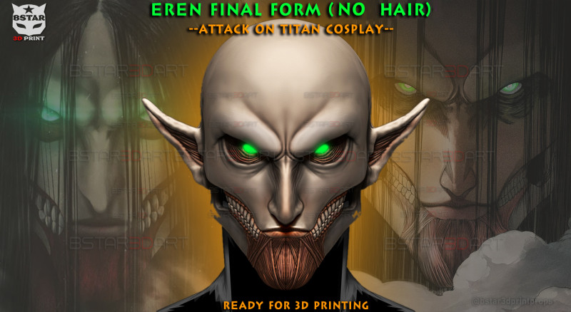 Eren Final Form Head Decoration Wearable - Attack On Titan Cosplay 3D Baskı Modeli .c4d .max .obj .3ds .fbx .stl .blend