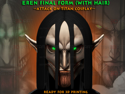 Eren Final Form Head Wearable - With Hair - Attack On Titan 3D Принт Модель