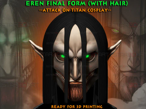 Cabe&ccedil;a de forma final de Eren vest&iacute;vel - com cabelo - Ataque ao Tit&atilde; Modelo de Impressão 3D