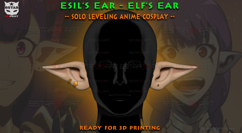Elf Ear Wearable - Esil Ear Cosplay - Solo Leveling Anime 3D प्रिंट मॉडल .c4d .max .obj .3ds .fbx .stl .blend