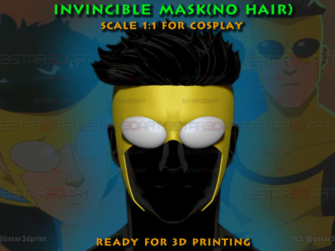 Invincible Mask No Hair - Halloween Comics Cosplay Modelo de Impressão 3D