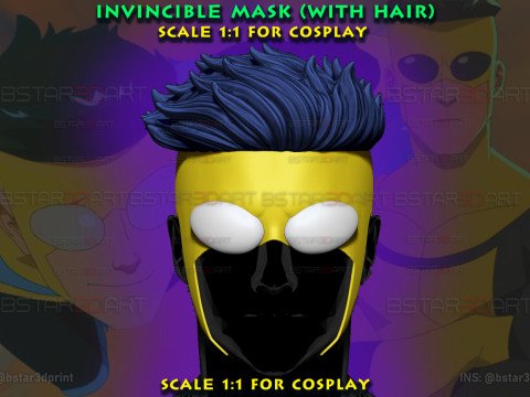 Invincible Mask With Hair - Halloween Comics Cosplay 3D प्रिंट मॉडल