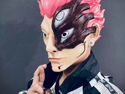 M&aacute;scara de cabe&ccedil;a de forma final de Sukuna - com cabelo - Jujutsu Kaisen Cosplay Modelo de Impressão 3D