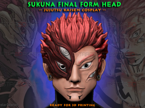 Sukuna Final Form Head Mask - With Hair - Jujutsu Kaisen Cosplay 3D Baskı Modeli