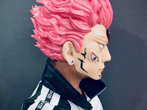 Sukuna Final Form Head Mask - With Hair - Jujutsu Kaisen Cosplay 3D Baskı Modeli