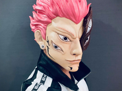 Sukuna Final Form Head Mask - With Hair - Jujutsu Kaisen Cosplay 3D Baskı Modeli