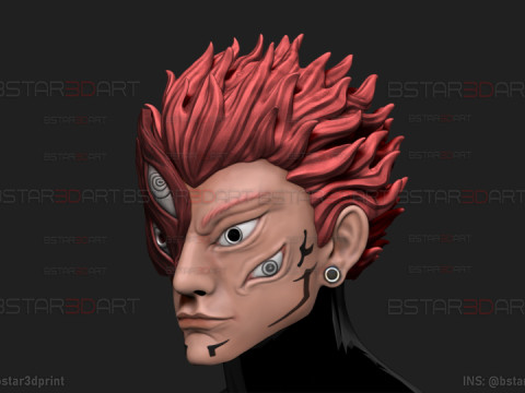 Sukuna Final Form Head Mask - With Hair - Jujutsu Kaisen Cosplay 3D Baskı Modeli