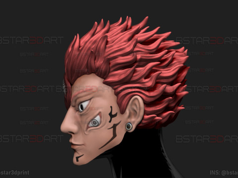 Sukuna Final Form Head Mask - With Hair - Jujutsu Kaisen Cosplay 3D Baskı Modeli