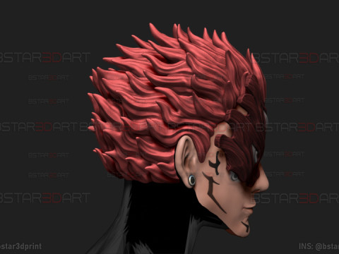 Sukuna Final Form Head Mask - With Hair - Jujutsu Kaisen Cosplay 3D Baskı Modeli