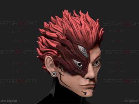 Sukuna Final Form Head Mask - With Hair - Jujutsu Kaisen Cosplay 3D Baskı Modeli
