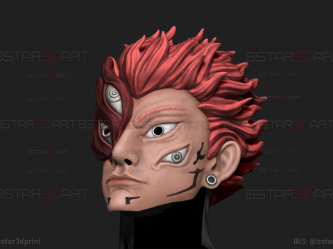 Sukuna Final Form Head Mask - With Hair - Jujutsu Kaisen Cosplay 3D Baskı Modeli