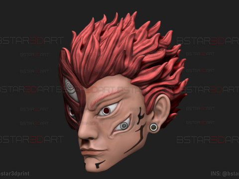 Sukuna Final Form Head Mask - With Hair - Jujutsu Kaisen Cosplay 3D Baskı Modeli