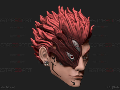 Sukuna Final Form Head Mask - With Hair - Jujutsu Kaisen Cosplay 3D Baskı Modeli