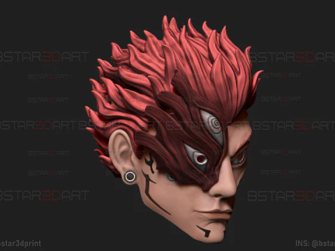 Sukuna Final Form Hoofdmasker - Met Haar - Jujutsu Kaisen Cosplay 3D printmodel