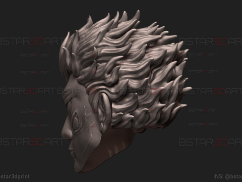 Sukuna Final Form Head Mask - With Hair - Jujutsu Kaisen Cosplay 3D Baskı Modeli