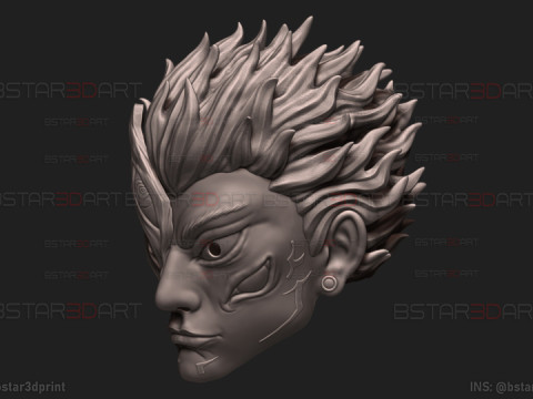 Sukuna Final Form Head Mask - With Hair - Jujutsu Kaisen Cosplay 3D Baskı Modeli