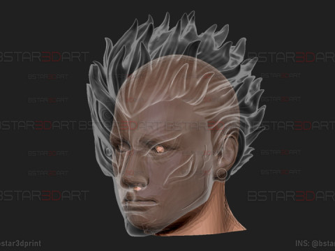 Sukuna Final Form Head Mask - With Hair - Jujutsu Kaisen Cosplay 3D Baskı Modeli