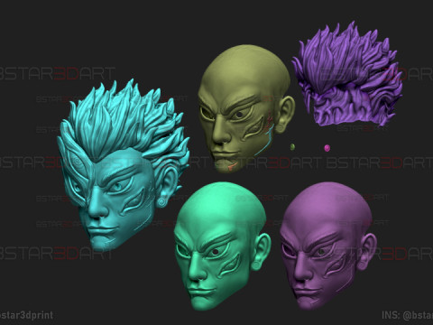 Sukuna Final Form Head Mask - With Hair - Jujutsu Kaisen Cosplay 3D Baskı Modeli
