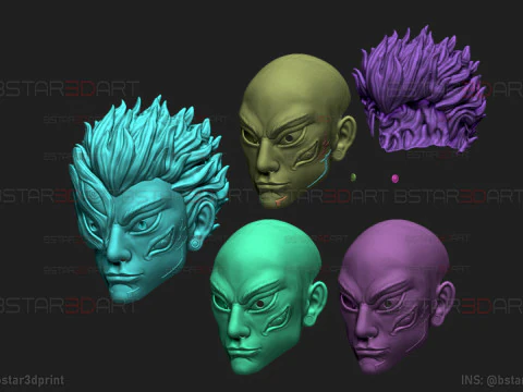 Sukuna Final Form Hoofdmasker - Met Haar - Jujutsu Kaisen Cosplay 3D printmodel