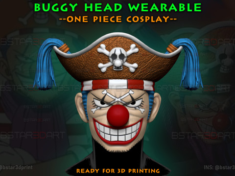 The Buggy Head Wearable - One Piece Anime Cosplay 3D Print Model
