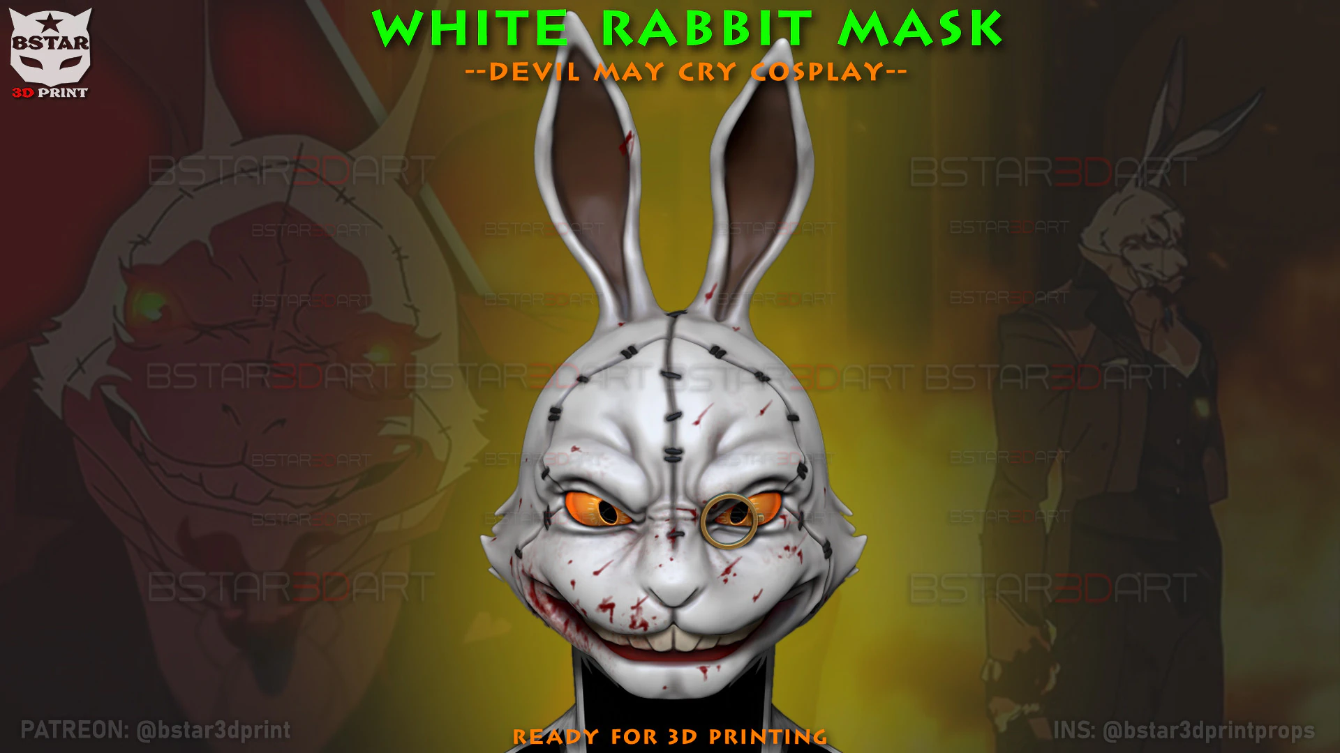 White Rabbit Mask - Devil may Cry - Halloween Cosplay 3D Print Model .c4d .max .obj .3ds .fbx .stl .blend 