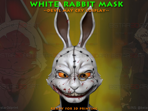 White Rabbit Mask - Devil may Cry - Halloween Cosplay 3D Print Model