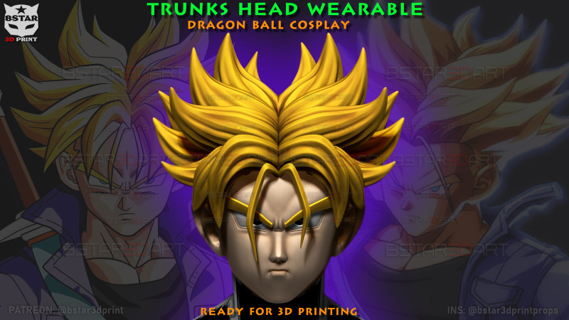 Trunks Head Mask Wearable -Dragon ball Cosplay and Decoration 3D Print Model .c4d .max .obj .3ds .fbx .stl .blend 