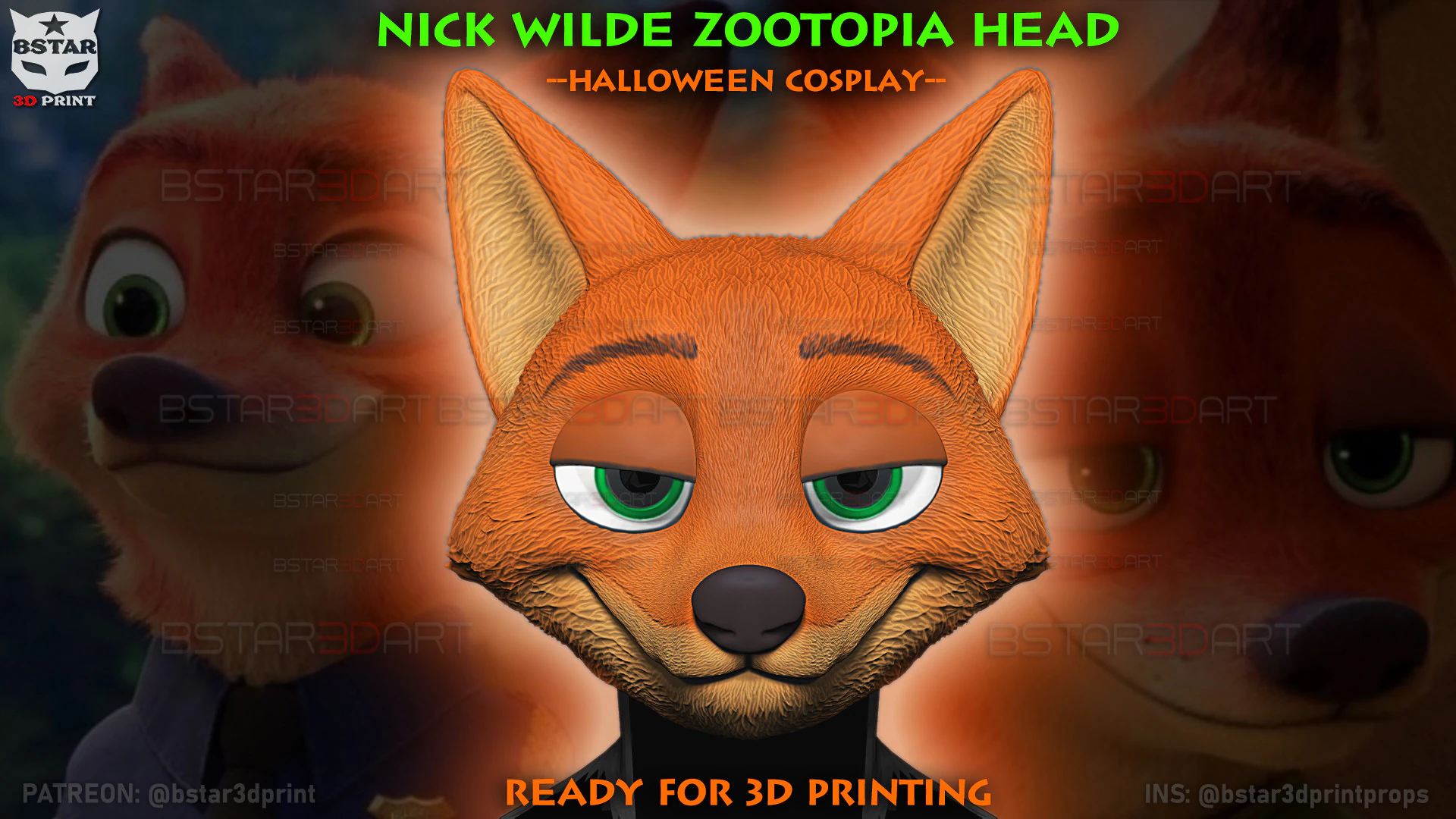 Zootopia 2 - Nick Wilde Red Fox Head Wearable 3D Print Model .c4d .max .obj .3ds .fbx .stl .blend 