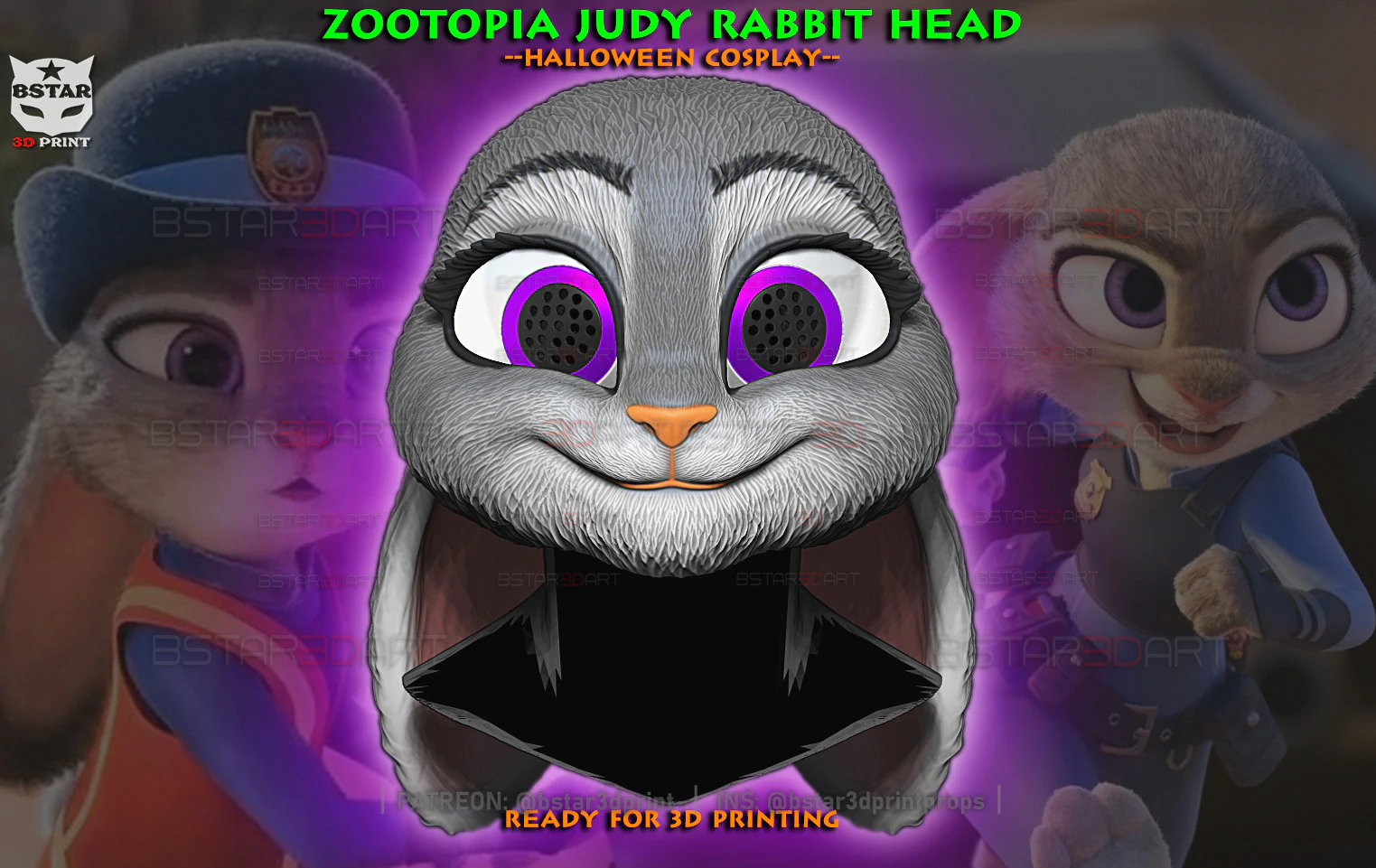 Zootopia 2 - Judy Hopps Head Wearable 3D Print Model .c4d .max .obj .3ds .fbx .stl .blend 