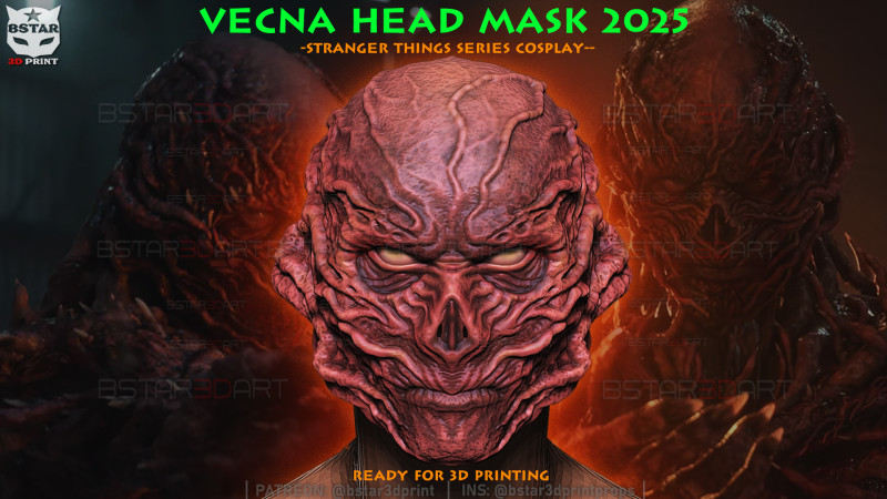 Vecna ​​Temporada 5 - Decoraci&oacute;n de m&aacute;scara de cabeza usable - Stranger Things 2025 cosplay Modelo de impresión 3D .c4d .max .obj .3ds .fbx .stl .blend 