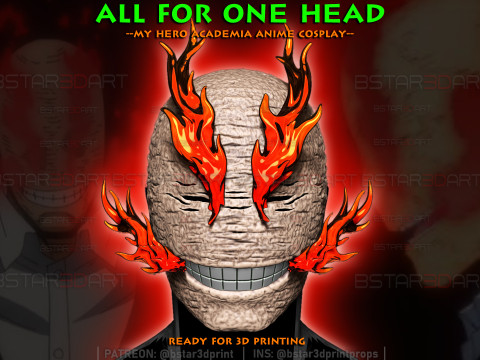 All For One Head with Fire Effect - My Hero Academia Anime Cosplay 3D Print Model