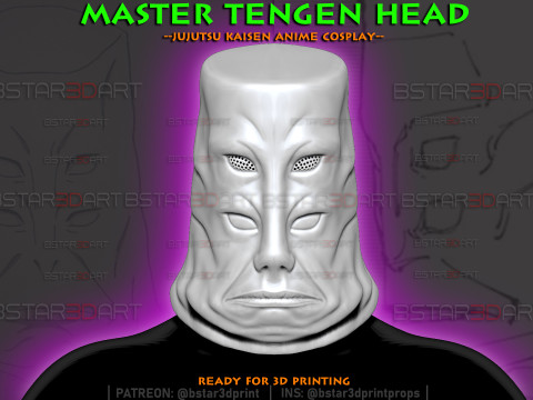 Master Tengen Head Mask STL File - Jujutsu Kaisen Cosplay 3D print model 3D Принт Модель