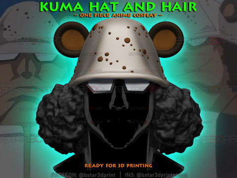 Кума One Piece Hat and Hair - One Piece Аниме Косплей 3D Принт Модель