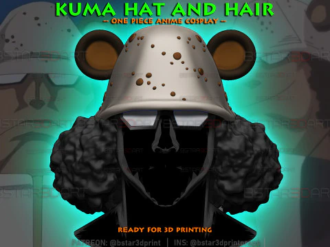 Kuma One Piece Hut und Haare &ndash; One Piece Anime Cosplay 3D Druckmodell