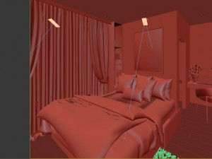 modern stylish contemporary master bedroom with wc bathroom Model 3D