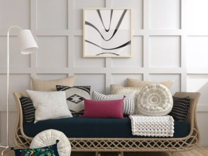 sof&aacute; de bambu cadeira de vime sof&aacute; de vime cobertor de malha sala de estar Modelo 3D