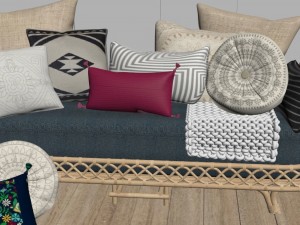 bamboo sofa rattan chair sofa wicker sofa knit blanket living room 3D Model