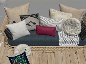 bamboo sofa rattan chair sofa wicker sofa knit blanket living room 3D Model