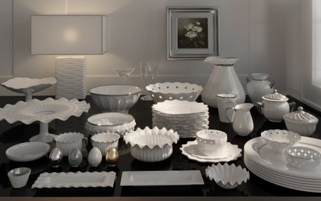 luxurious porcelain set dinnerware dishware plate collection Modelo 3D .c4d .max .obj .3ds .fbx .stl .blend 