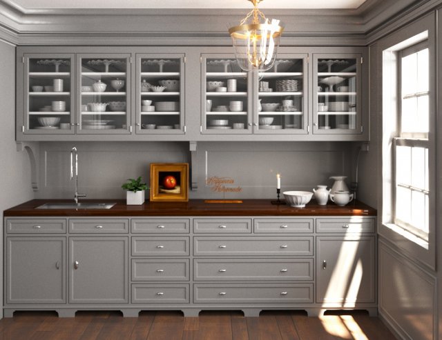 grey wood classic pantry kitchen interior dinnerware porcelain 3D Model .c4d .max .obj .3ds .fbx .stl .blend 
