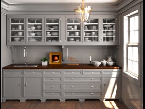 grey wood classic pantry kitchen interior dinnerware porcelain 3D Model