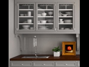grey wood classic pantry kitchen interior dinnerware porcelain 3D Model
